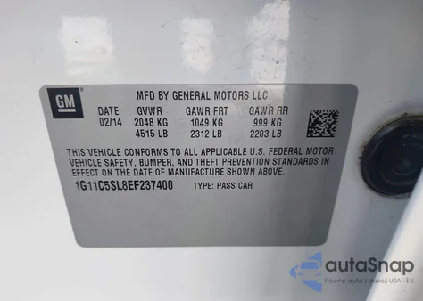 2014 Chevrolet Malibu 1Lt from USA, damaged, VIN 1G11C5SL8EF237400